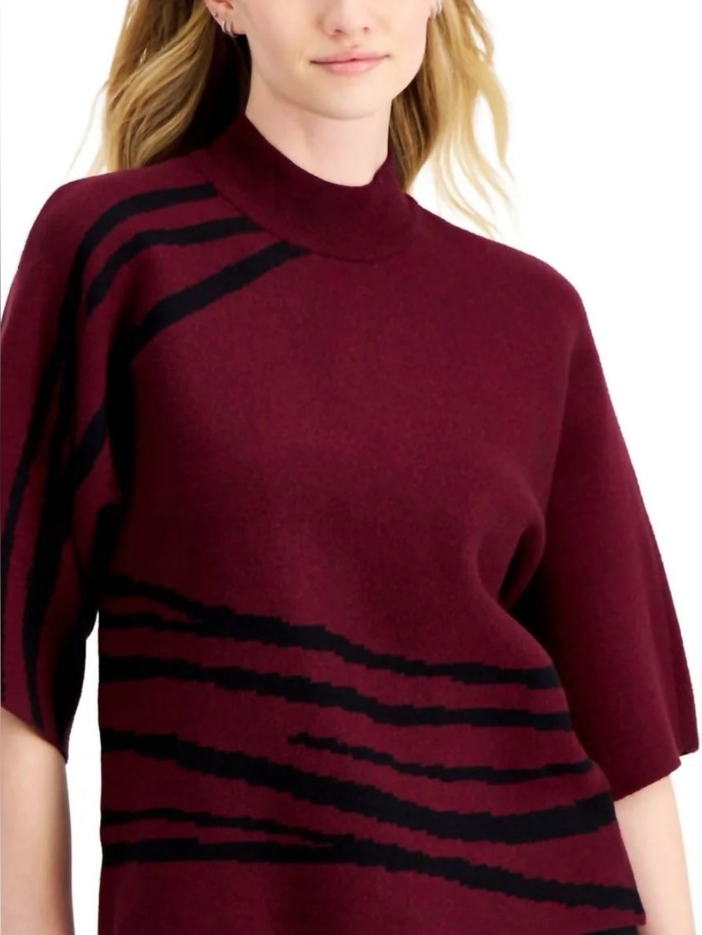 NWT Alfani Burgundy Abstract Striped Sweater Small